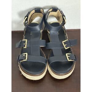 Michael Kors Cunningham Strappy Espadrille Sandal Women's 5.5M Black & Gold
